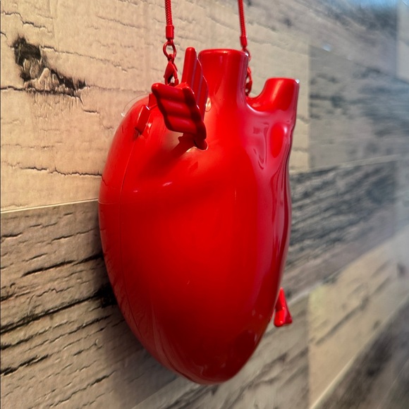 Zara Red Glossy Heart Hard Case Crossbody Bag Never Used - Picture 8 of 15